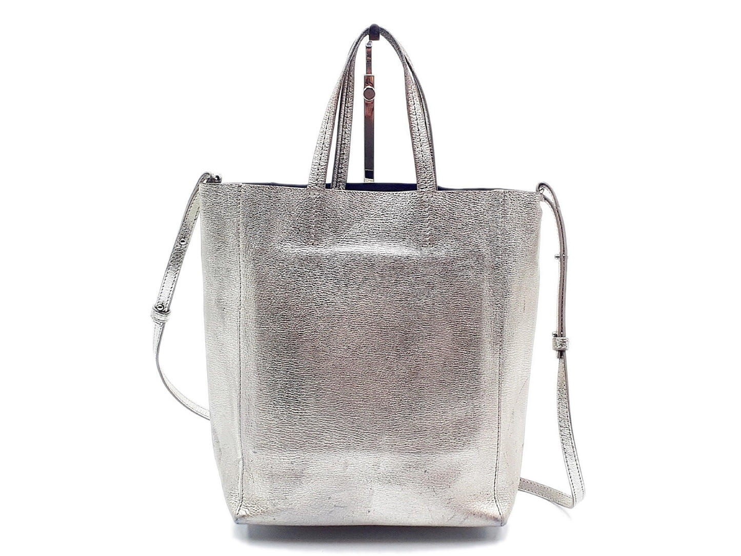 CELINE Vertical Cabas Small Leather 2-Way Silver Shoulder Bag