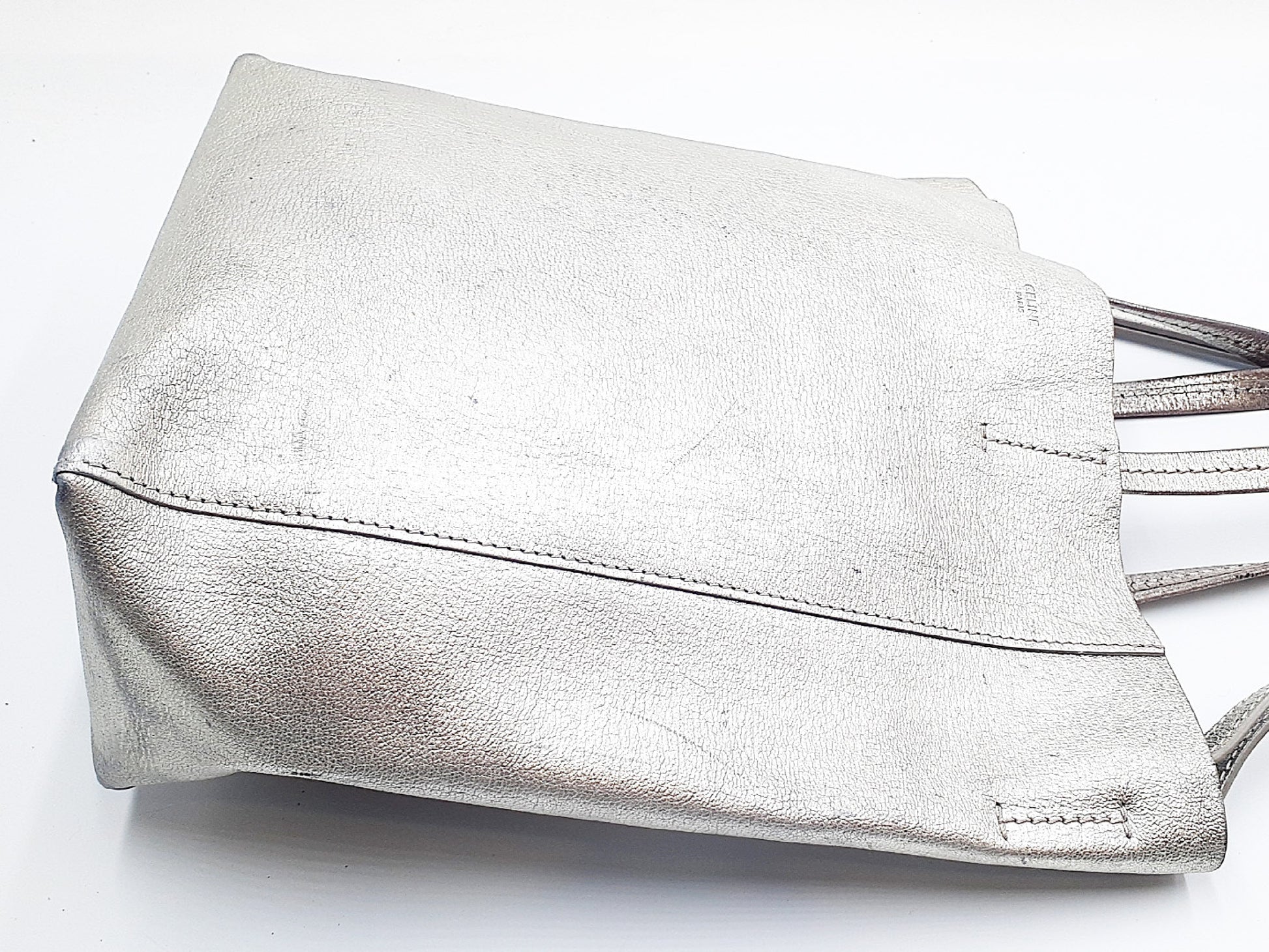 CELINE Vertical Cabas Small Leather 2-Way Silver Shoulder Bag