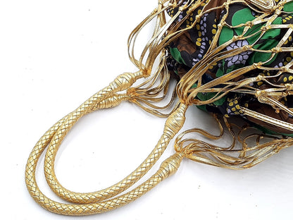 PRADA Gold Mesh Triangle Plate Leather Handbag