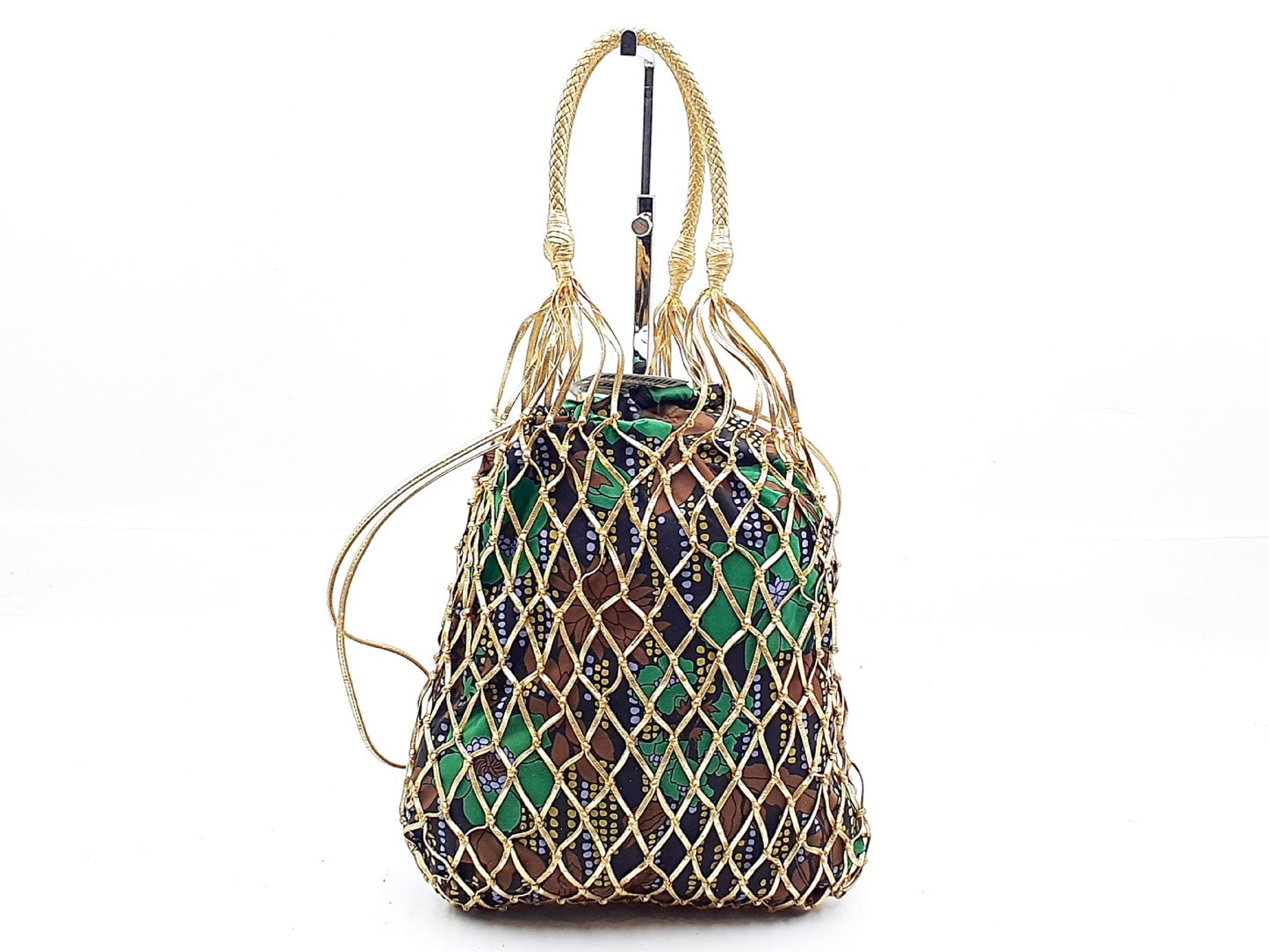 PRADA Gold Mesh Triangle Plate Leather Handbag