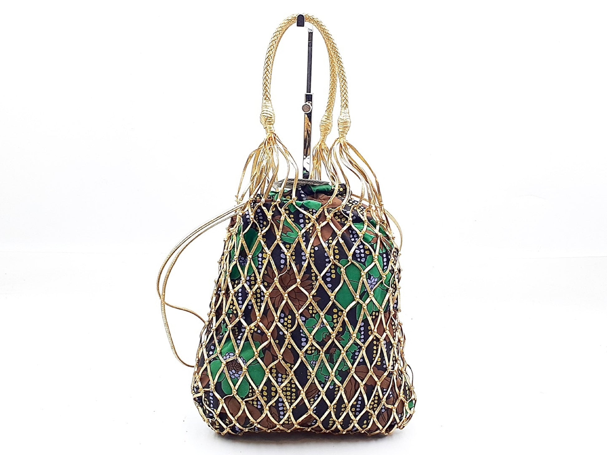 PRADA Gold Mesh Triangle Plate Leather Handbag