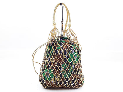 PRADA Gold Mesh Triangle Plate Leather Handbag