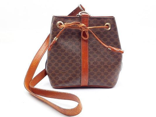 CELINE Macadam Drawstring Leather Shoulder Bag