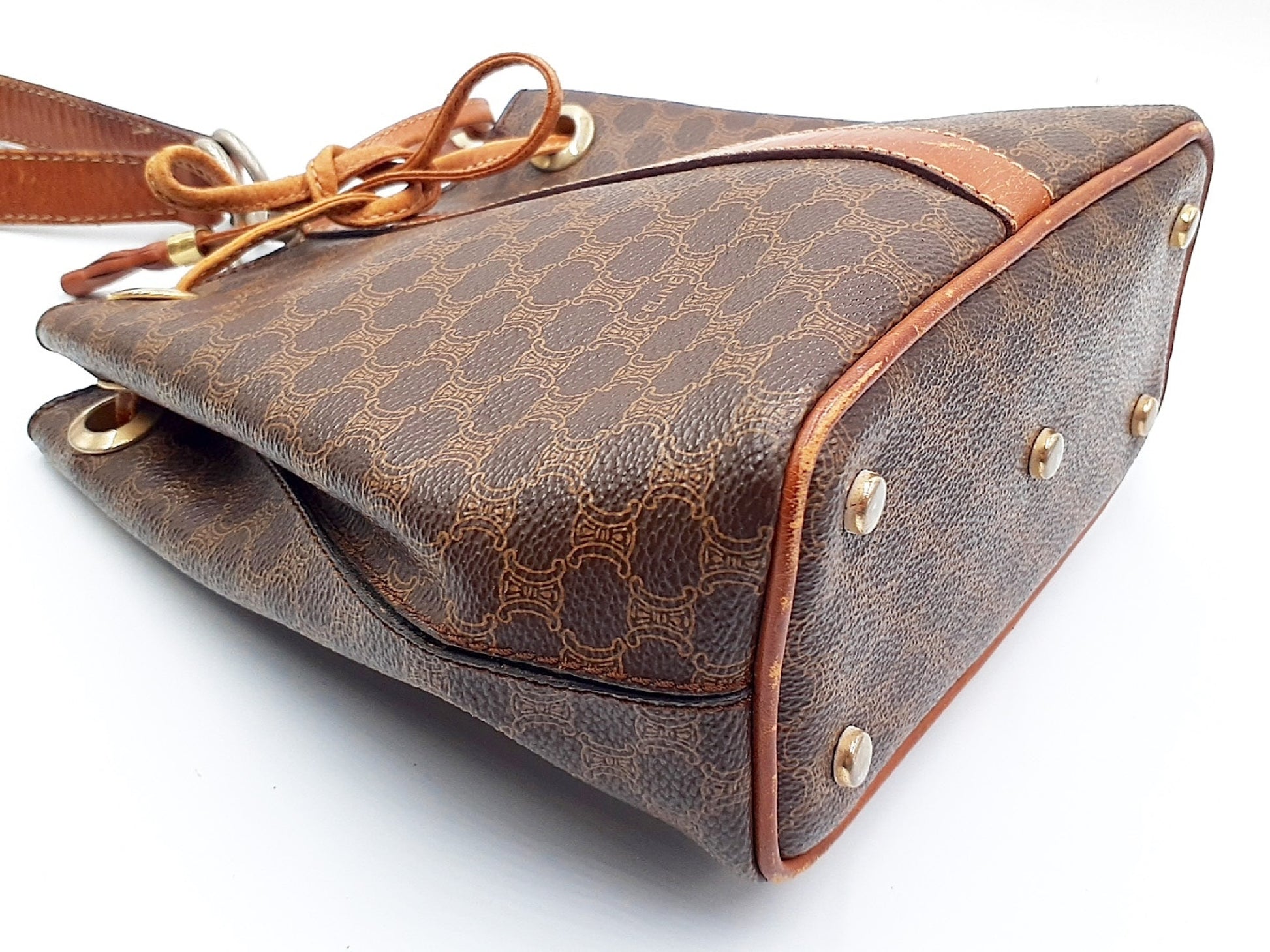 CELINE Macadam Drawstring Leather Shoulder Bag