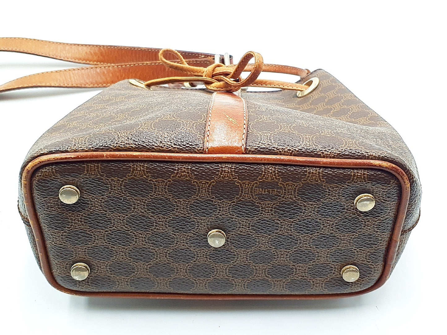 CELINE Macadam Drawstring Leather Shoulder Bag