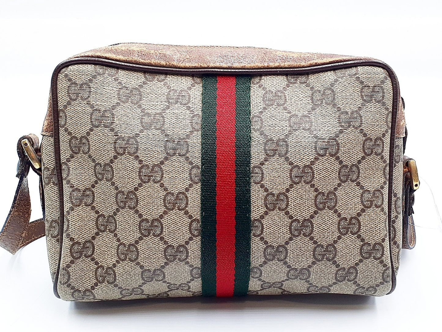 GUCCI GG Supreme Sherry Line Gold Hardware Leather Shoulder Bag