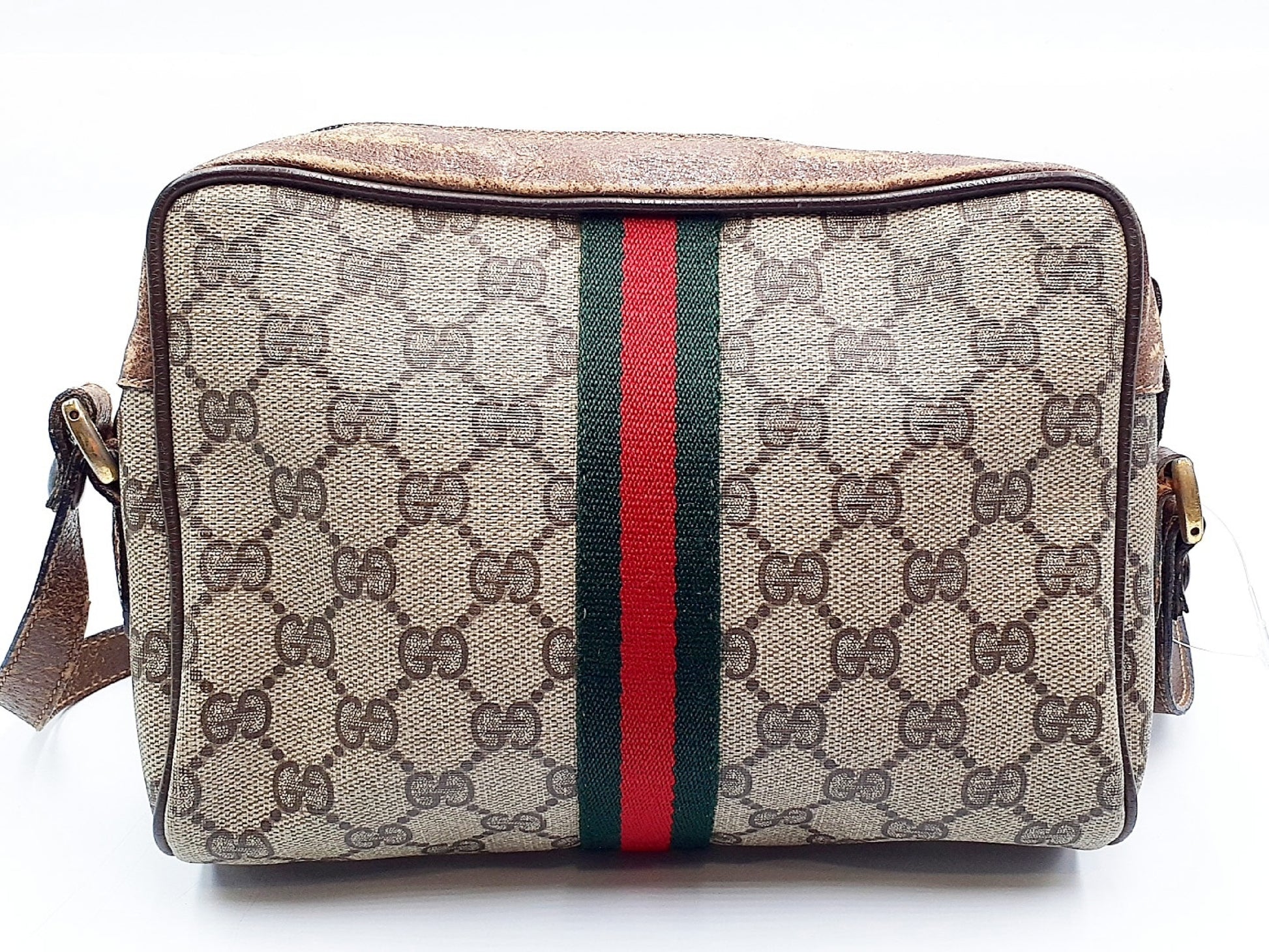 GUCCI GG Supreme Sherry Line Gold Hardware Leather Shoulder Bag