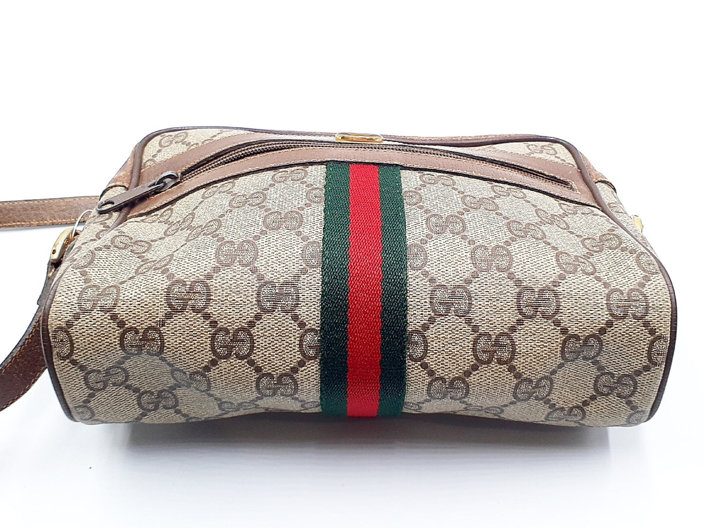 GUCCI GG Supreme Sherry Line Gold Hardware Leather Shoulder Bag