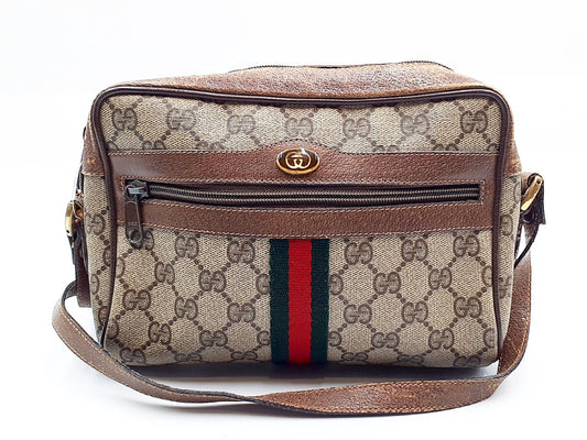 GUCCI GG Supreme Sherry Line Gold Hardware Leather Shoulder Bag