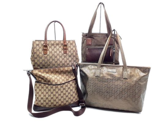 GUCCI GG Imprime 4-Piece Set: GG Imprime GG Canvas Leather Tote, Leather Shoulder Bag, Leather Handbag