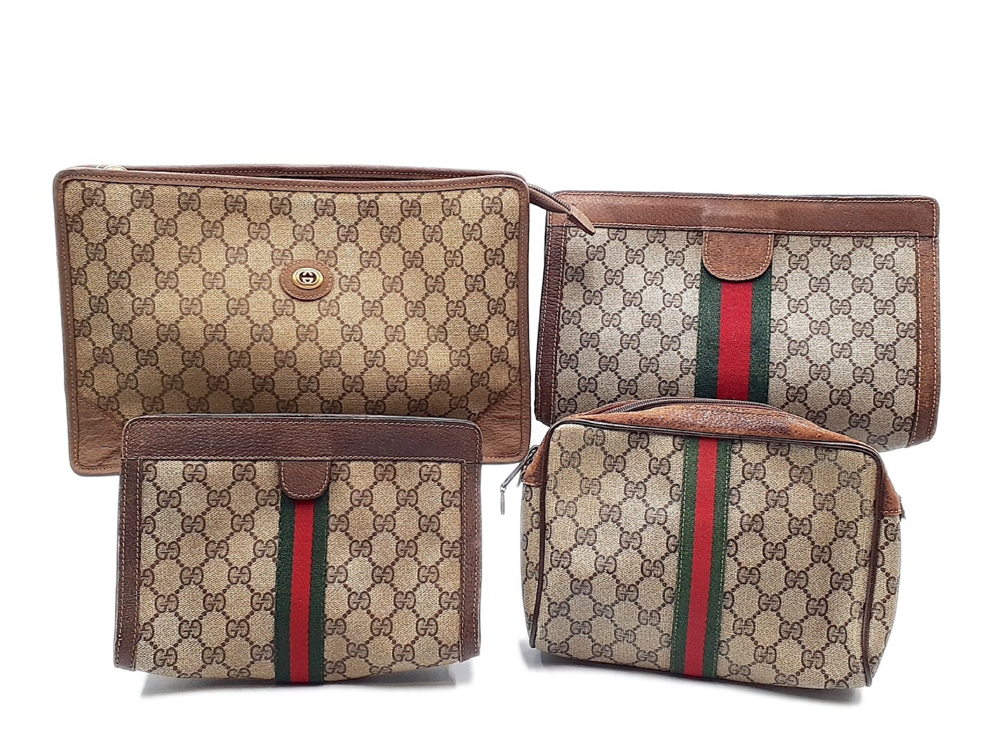GUCCI GG Supreme 4-Piece Set, GG Supreme Sherry Line Leather with Gold Hardware, Second Bag