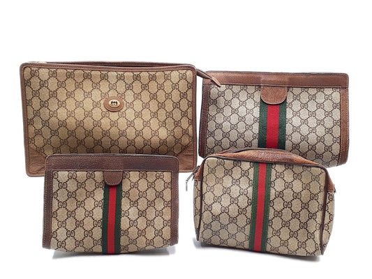 GUCCI GG Supreme 4-Piece Set, GG Supreme Sherry Line Leather with Gold Hardware, Second Bag