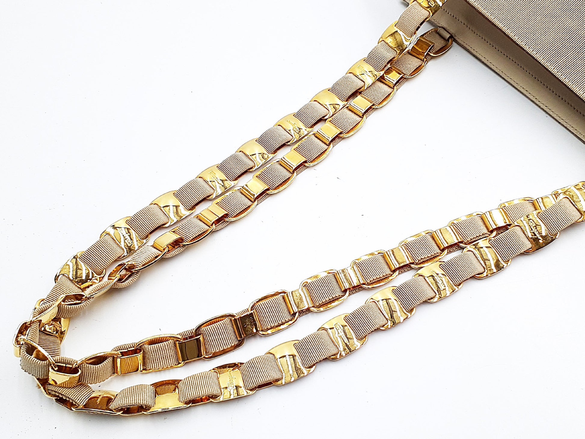 Salvatore Ferragamo Gancini 4-Piece Set Gancini Vara Lizard Leather Chain Shoulder Bag with Gold Hardware