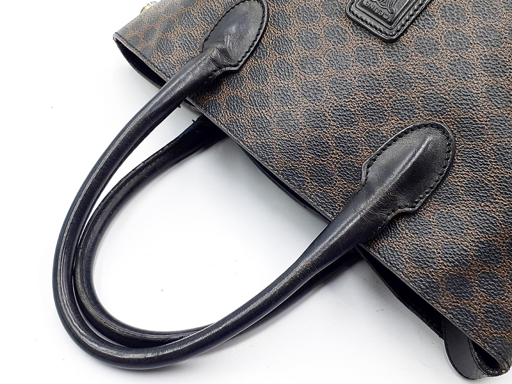 CELINE 3-Piece Macadam Pattern Black Leather Vintage Bag Set