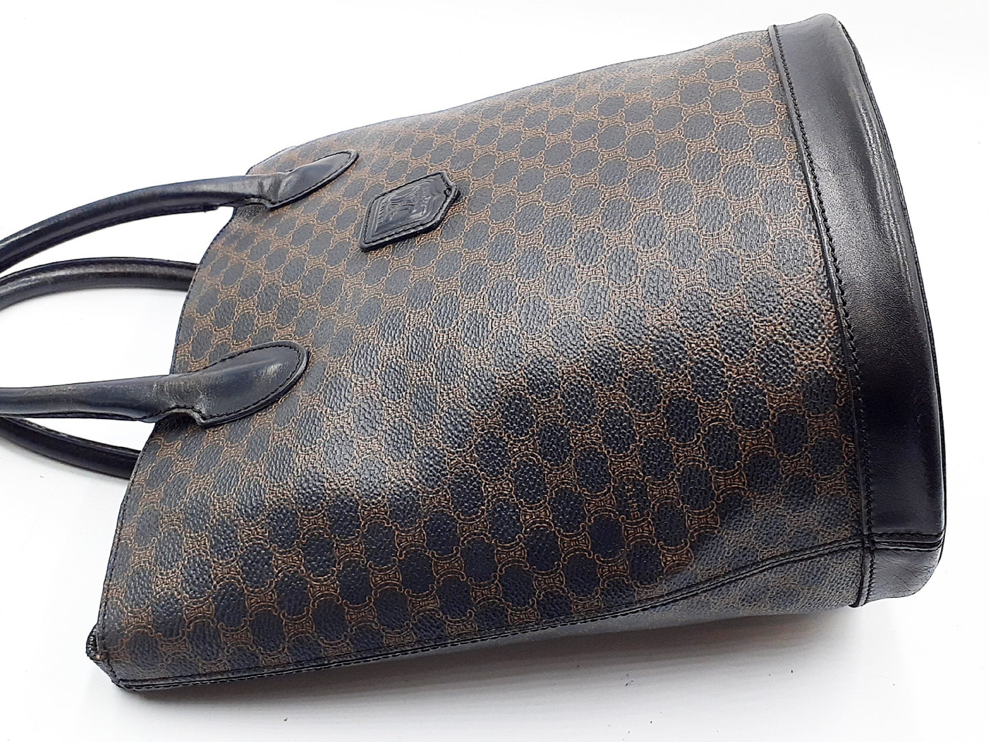 CELINE 3-Piece Macadam Pattern Black Leather Vintage Bag Set