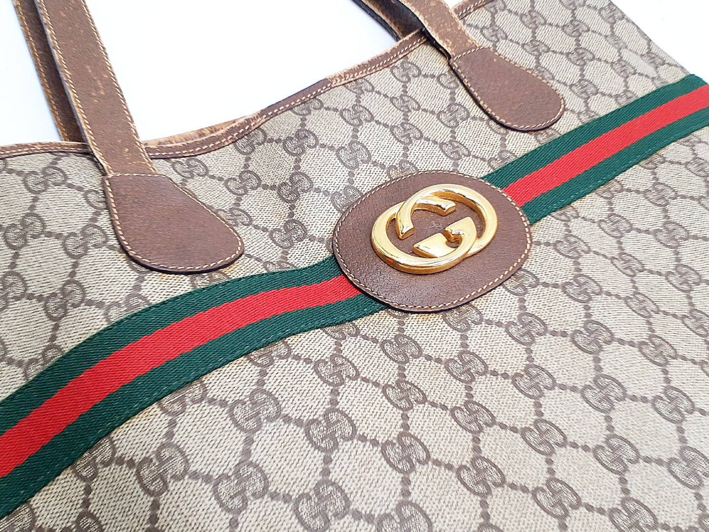GUCCI 4-piece set GG Supreme Sherry Line leather tote bag