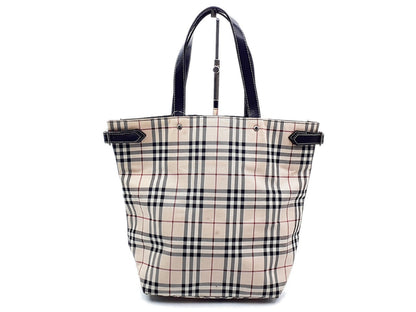 BURBERRY Nova Check Leather Tote Bag
