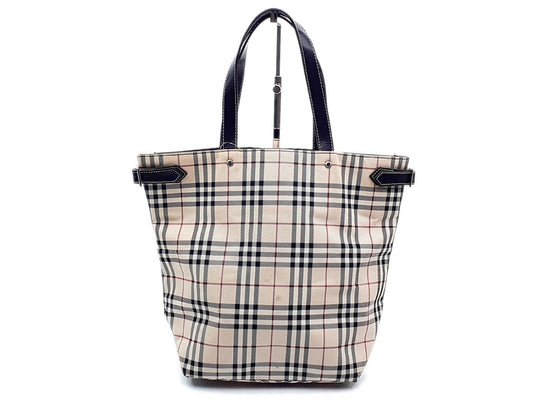 BURBERRY Nova Check Leather Tote Bag