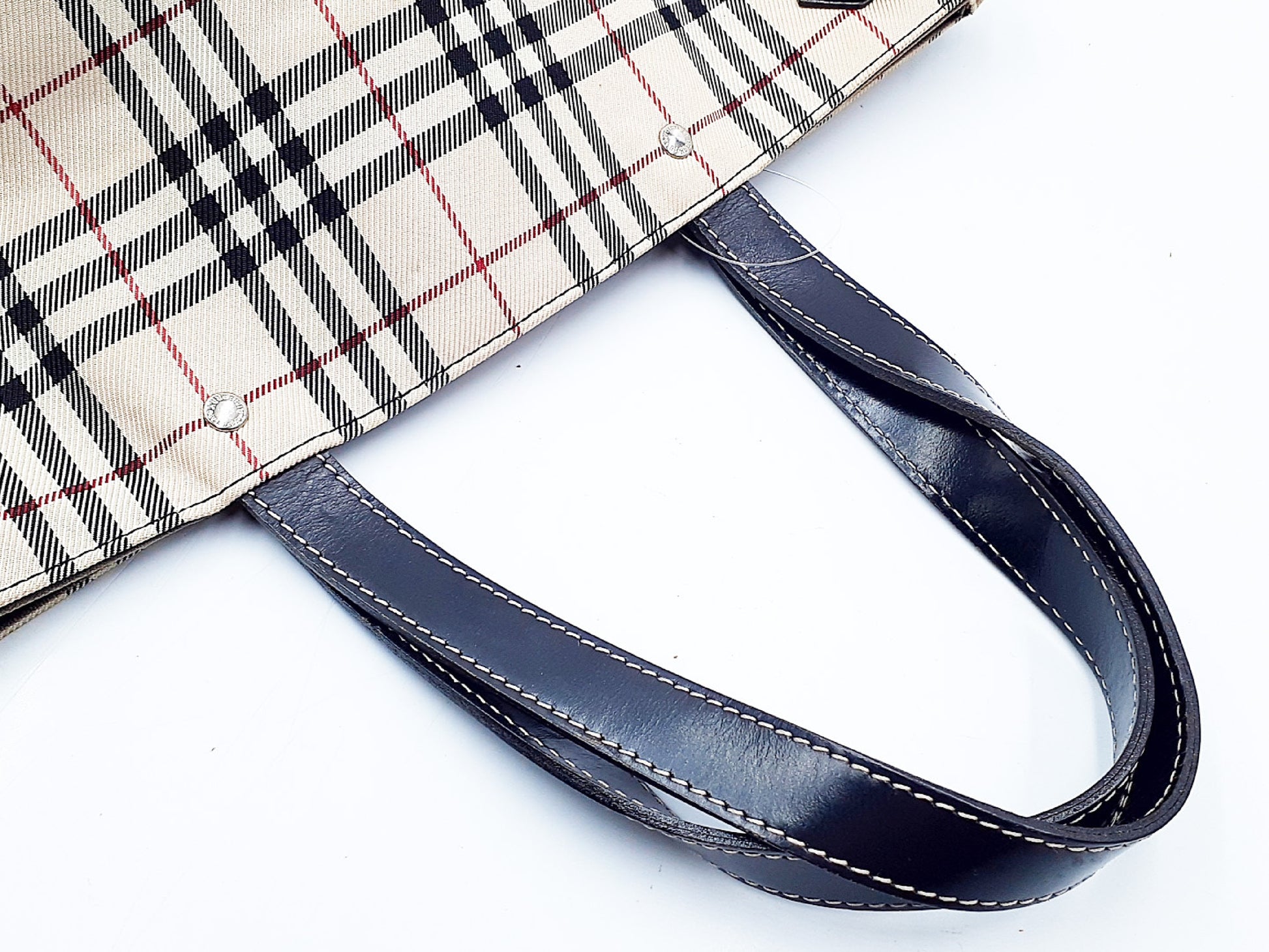 BURBERRY Nova Check Leather Tote Bag