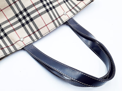 BURBERRY Nova Check Leather Tote Bag