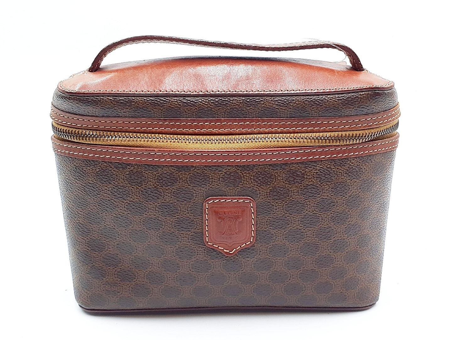 CELINE Macadam Pattern Gold Hardware Leather Vanity Bag