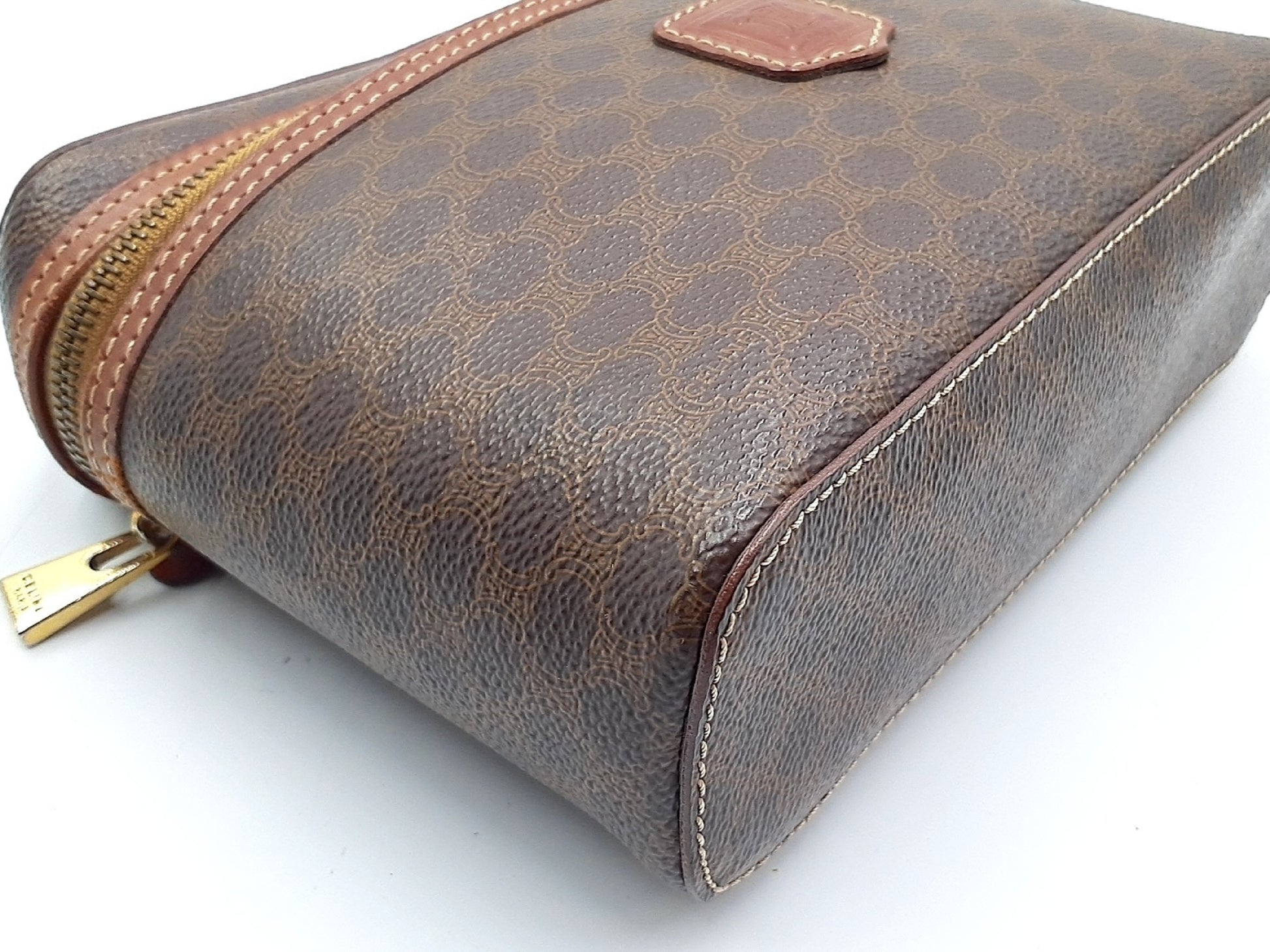 CELINE Macadam Pattern Gold Hardware Leather Vanity Bag