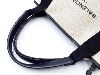 BALENCIAGA Navy Cabas Canvas and Leather Handbag with Pouch 339933