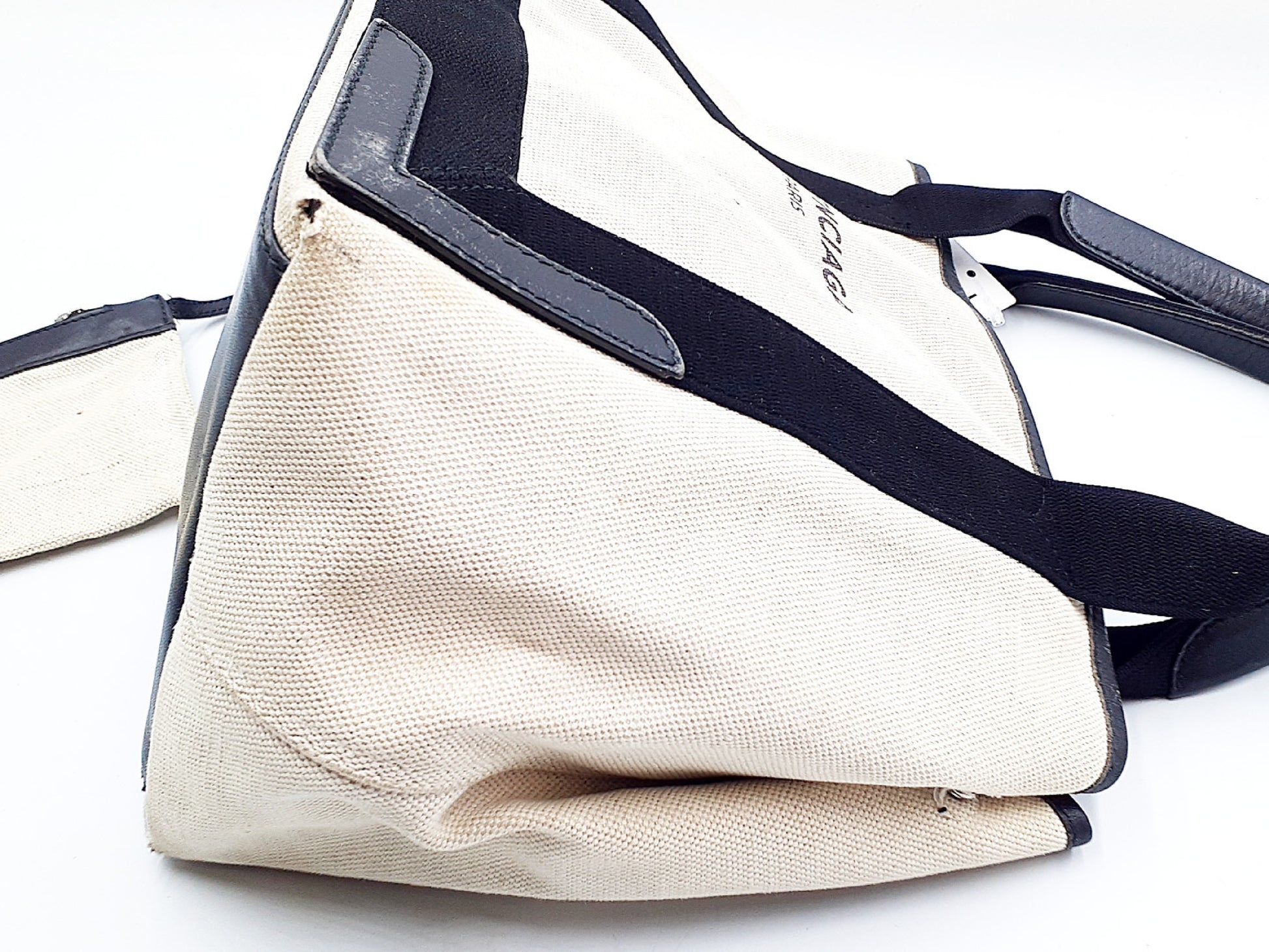 BALENCIAGA Navy Cabas Canvas and Leather Handbag with Pouch 339933