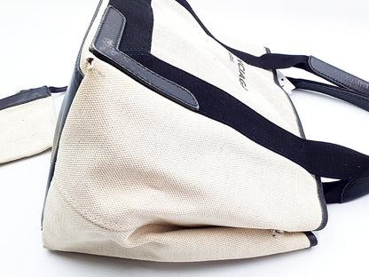 BALENCIAGA Navy Cabas Canvas and Leather Handbag with Pouch 339933