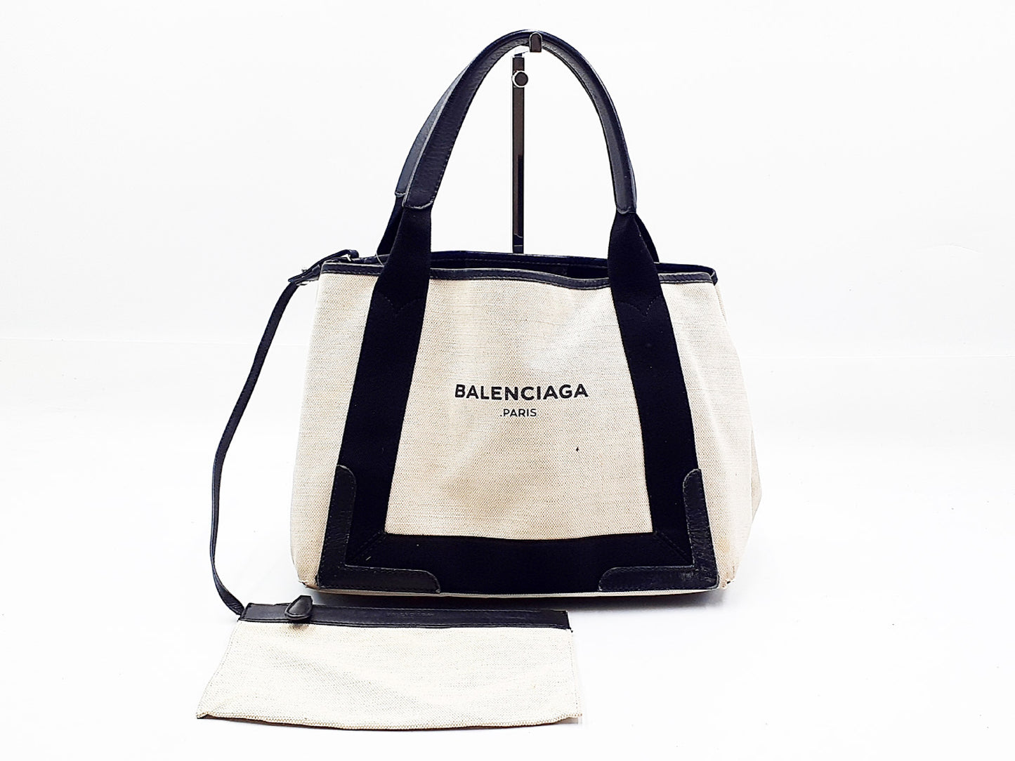 BALENCIAGA Navy Cabas Canvas and Leather Handbag with Pouch 339933