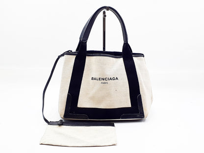BALENCIAGA Navy Cabas Canvas and Leather Handbag with Pouch 339933