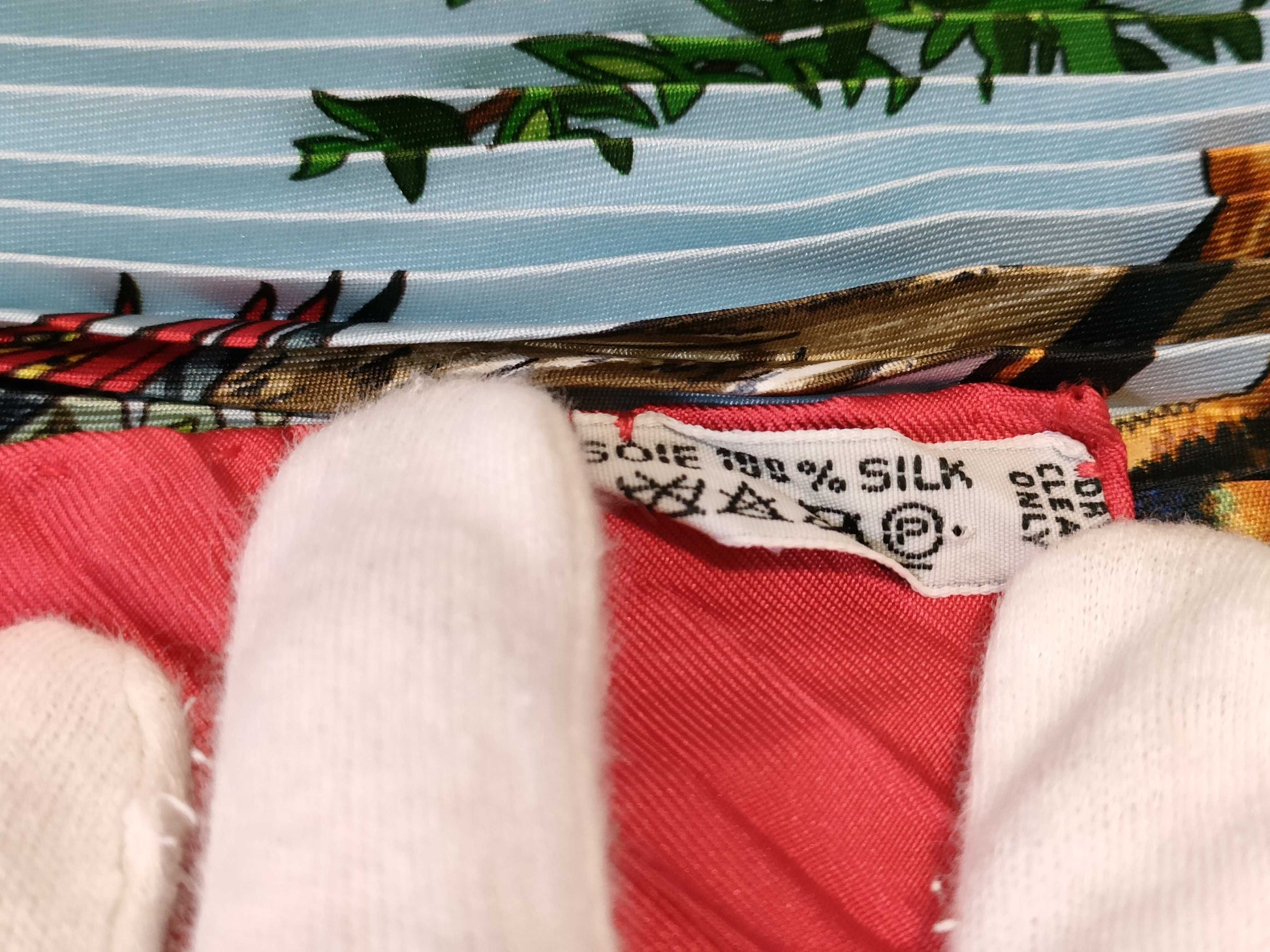 HERMES HERMES Pleated Scarf Animal Print 100% Silk Red Scarf Accessory Scarf