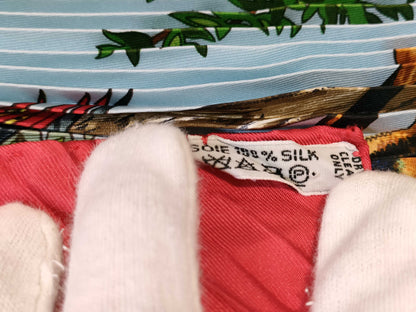 HERMES HERMES Pleated Scarf Animal Print 100% Silk Red Scarf Accessory Scarf