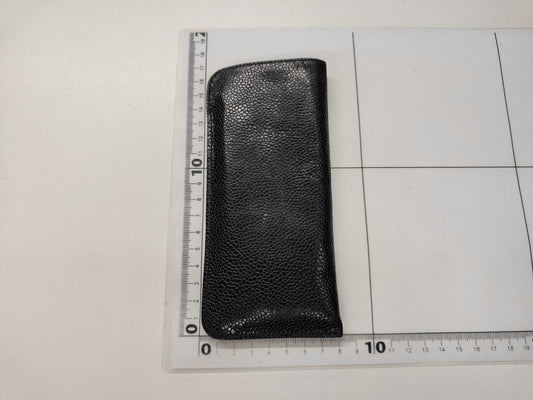 CHANEL Caviar Skin Coco Mark Black Leather Eyeglass Case Accessories Other Accessories