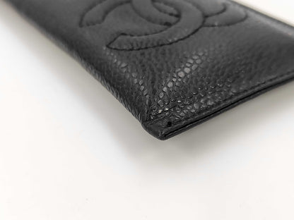 CHANEL Caviar Skin Coco Mark Black Leather Eyeglass Case Accessories Other Accessories