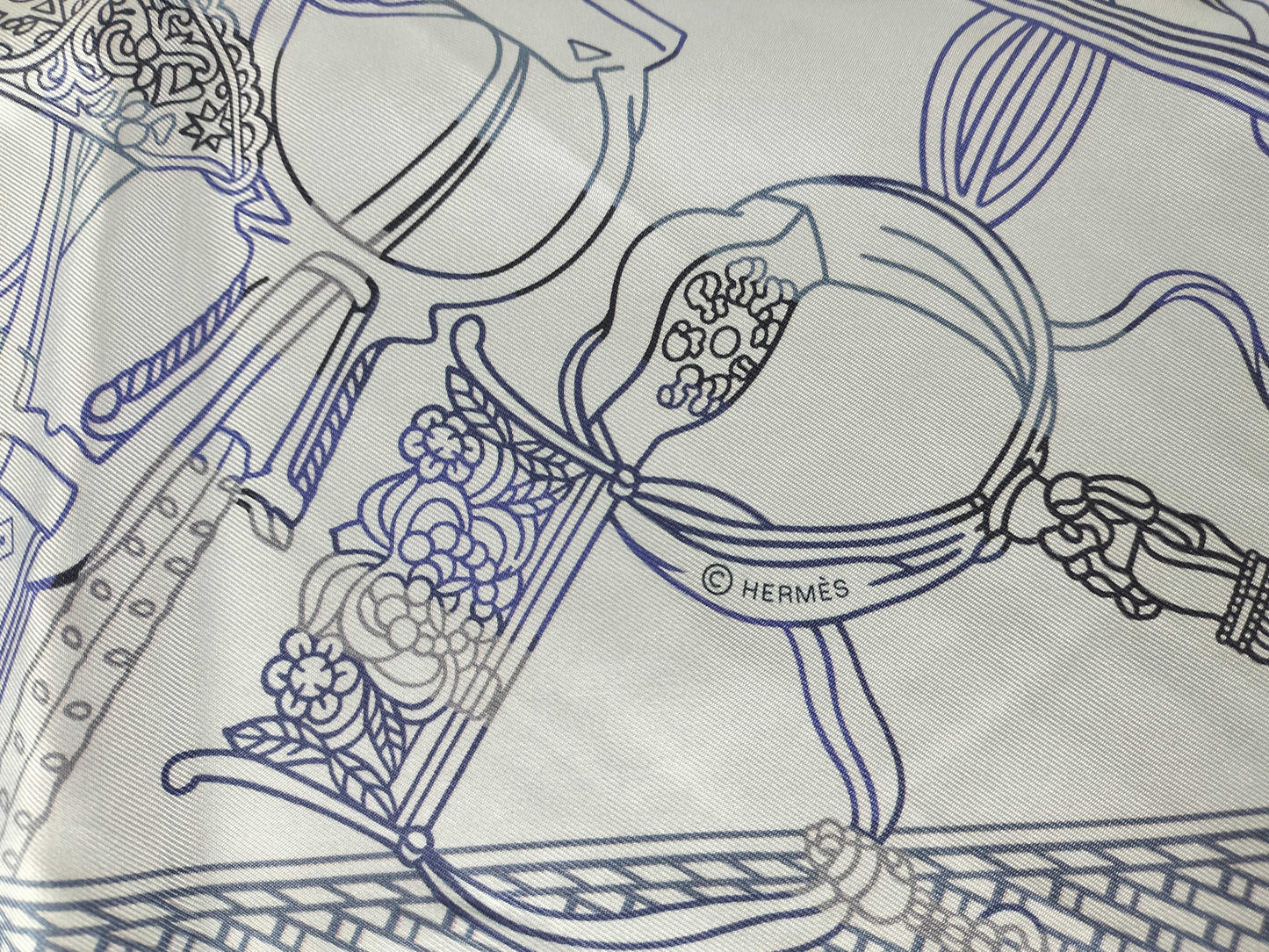 HERMES Carré 70 Blue Etrier Limis 100% Silk Scarf Accessory Scarf