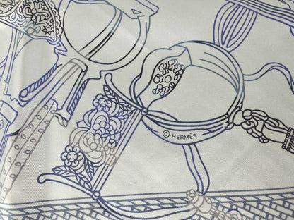 HERMES Carré 70 Blue Etrier Limis 100% Silk Scarf Accessory Scarf