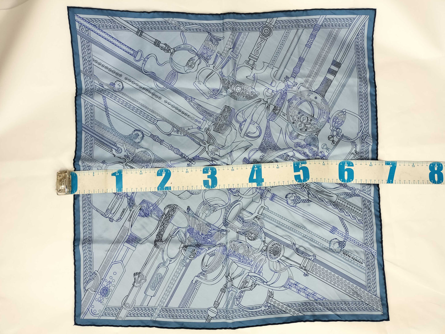 HERMES Carré 70 Blue Etrier Limis 100% Silk Scarf Accessory Scarf