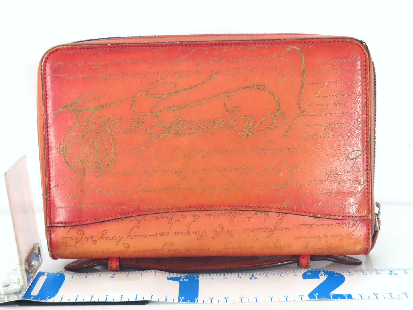 Berluti BERLUTI Itauba Wide Patina Scritto Calligraphy Leather Second Clutch Bag