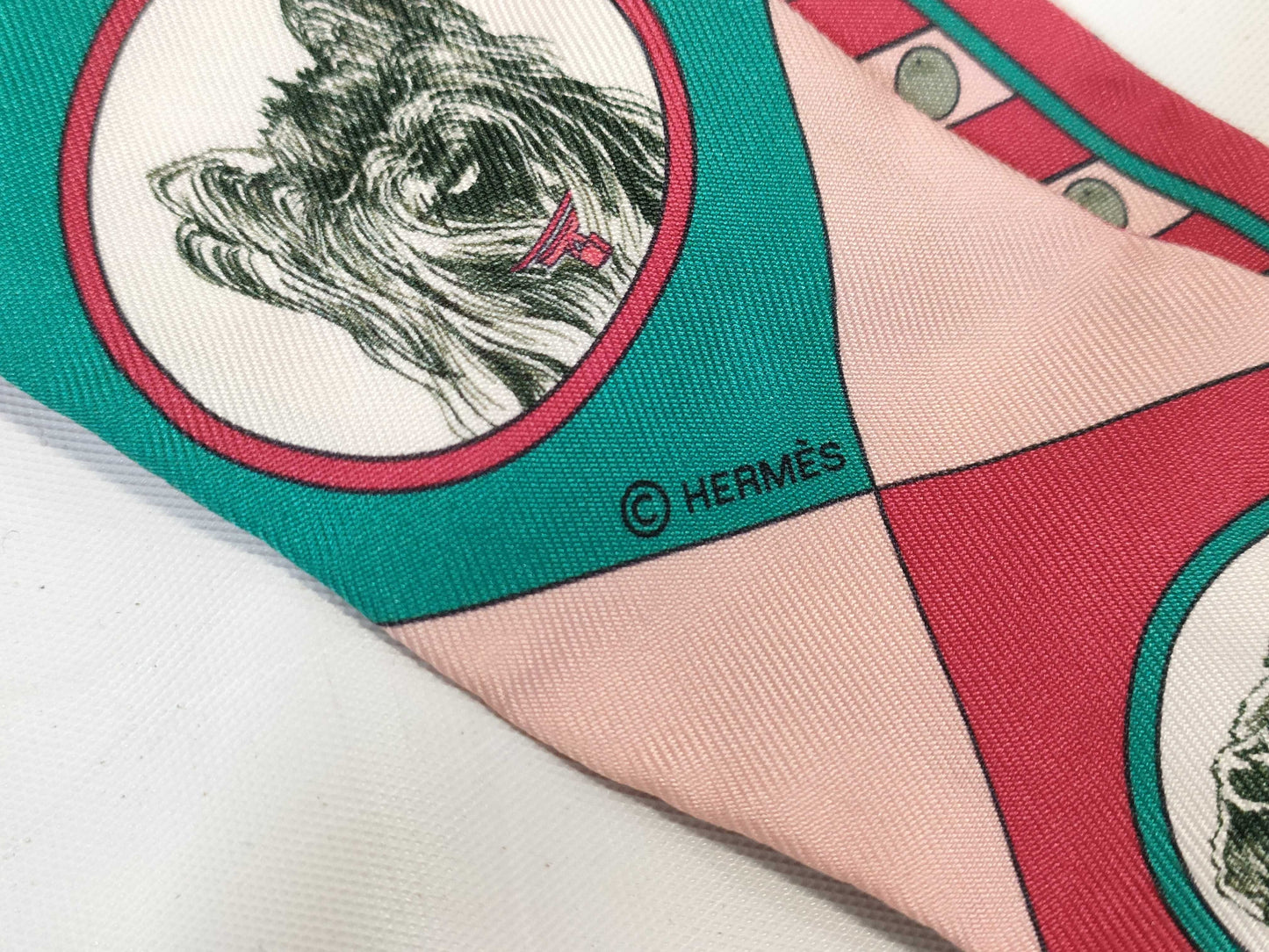 HERMES Twilly Scarf, Colliers et Chiens, Collar and Dog, 100% Silk, Scarf, Accessory, Scarf