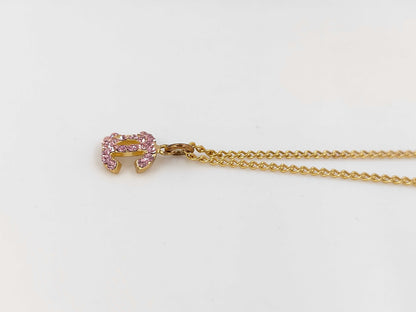 CHANEL 02P Coco Mark Rhinestone Pink Gold GP Necklace