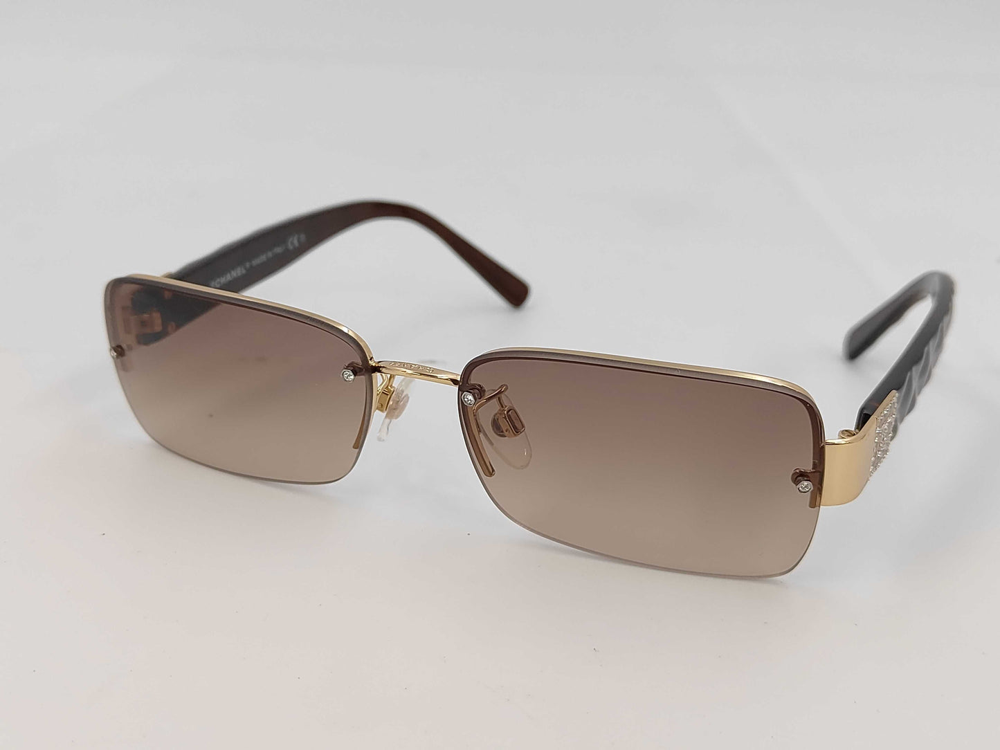  CHANEL CHANEL 4130-B Coco Mark Gold Rhinestone Brown Sunglasses Eyeglasses Sunglasses Eyeglasses