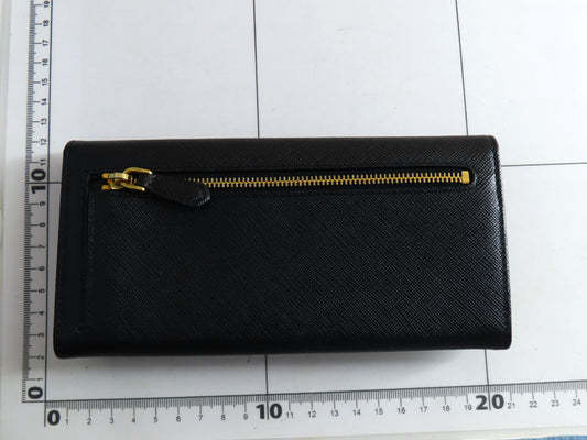 PRADA 1MH132 Triangle Logo Gold Black Saffiano Long Wallet