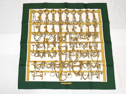 HERMES Carré HERMES Carré 90 MORS&FIETS Saddlery and Bits Green 100% Silk Scarf