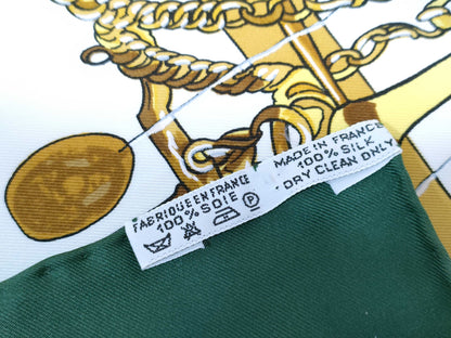 HERMES Carré HERMES Carré 90 MORS&FIETS Saddlery and Bits Green 100% Silk Scarf