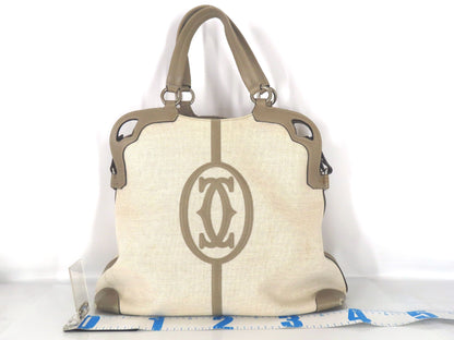 Cartier Marcello Canvas and Leather Greige Handbag, 2-Way, Hand/Shoulder Bag