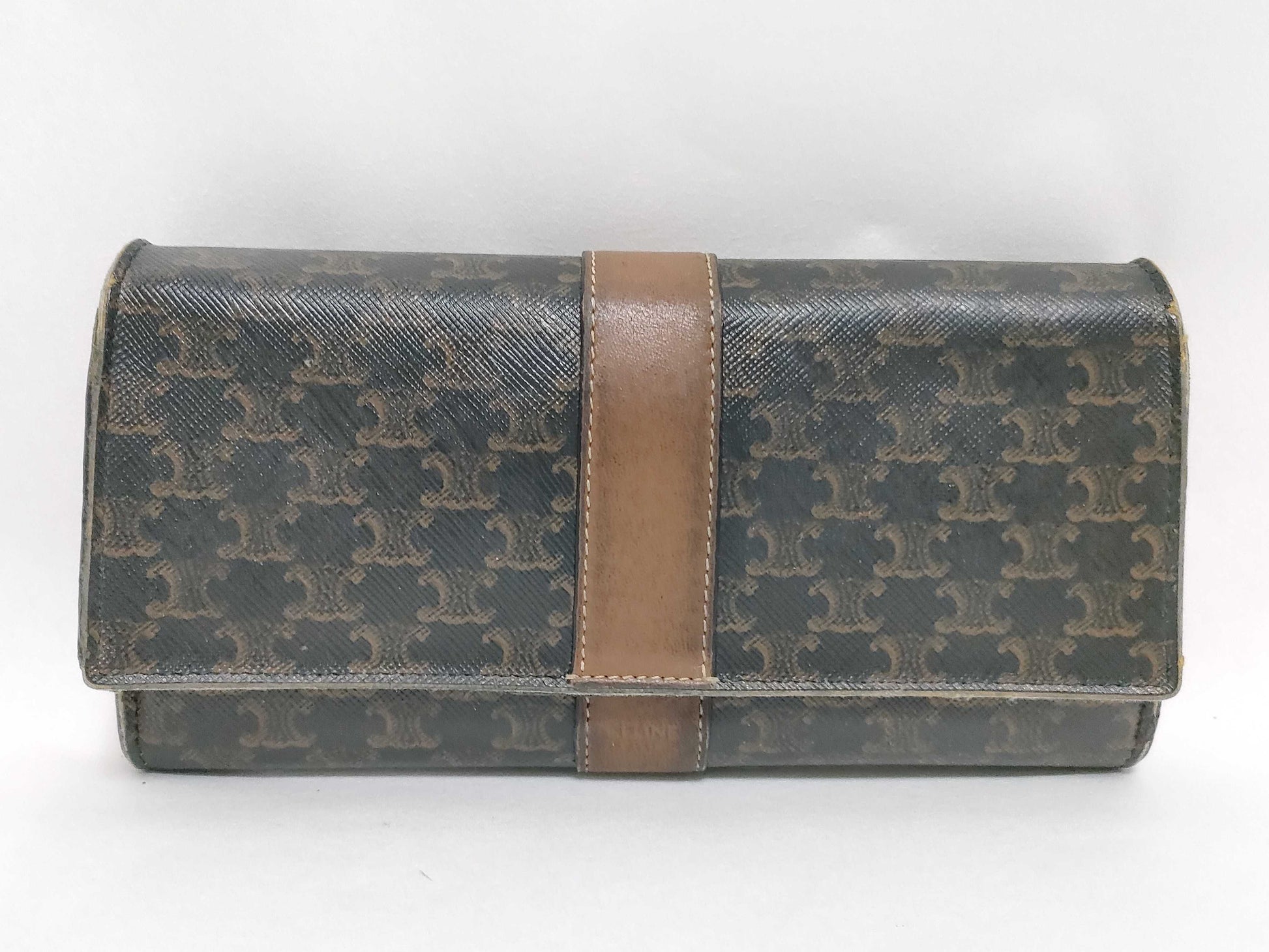 CELINE Macadam Brown PVC and Leather Long Wallet