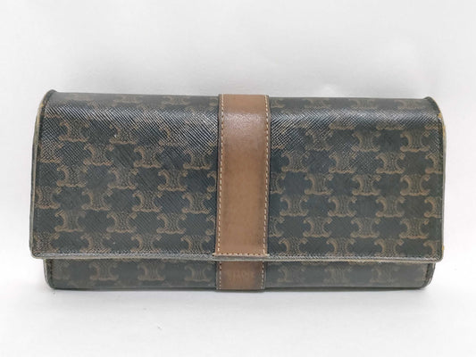 CELINE Macadam Brown PVC and Leather Long Wallet