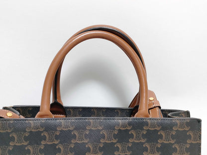 CELINE Vertical Cabas Logo Triomphe Brown PVC and Leather Handbag 2-Way Shoulder Bag