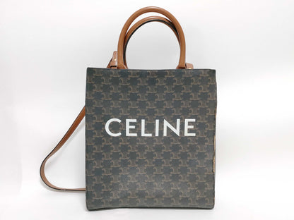CELINE Vertical Cabas Logo Triomphe Brown PVC and Leather Handbag 2-Way Shoulder Bag
